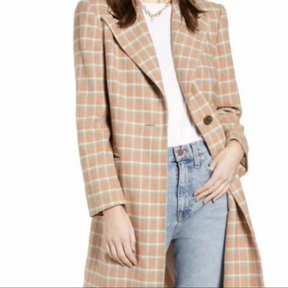 Something Navy NWT Single Breasted Plaid Wool Blend Long Coat Size Large Jacket